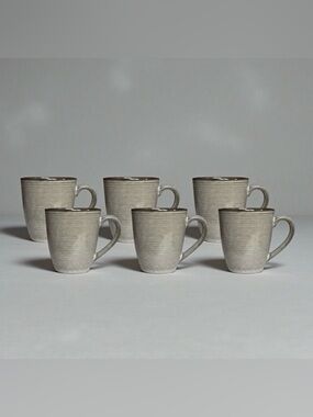 Set of 6 Sango Roma Sage Coffee Mugs | 4814 Stoneware Green/Tan